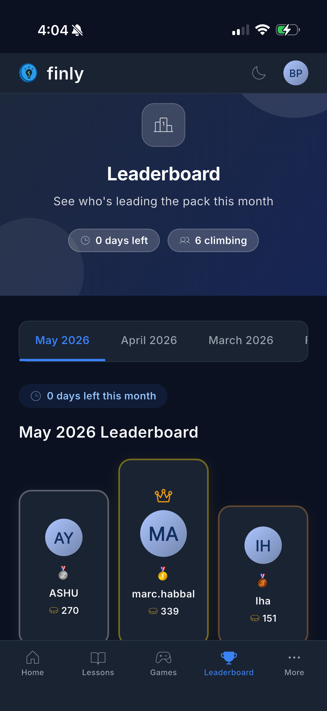 Finly app screen on iPhone